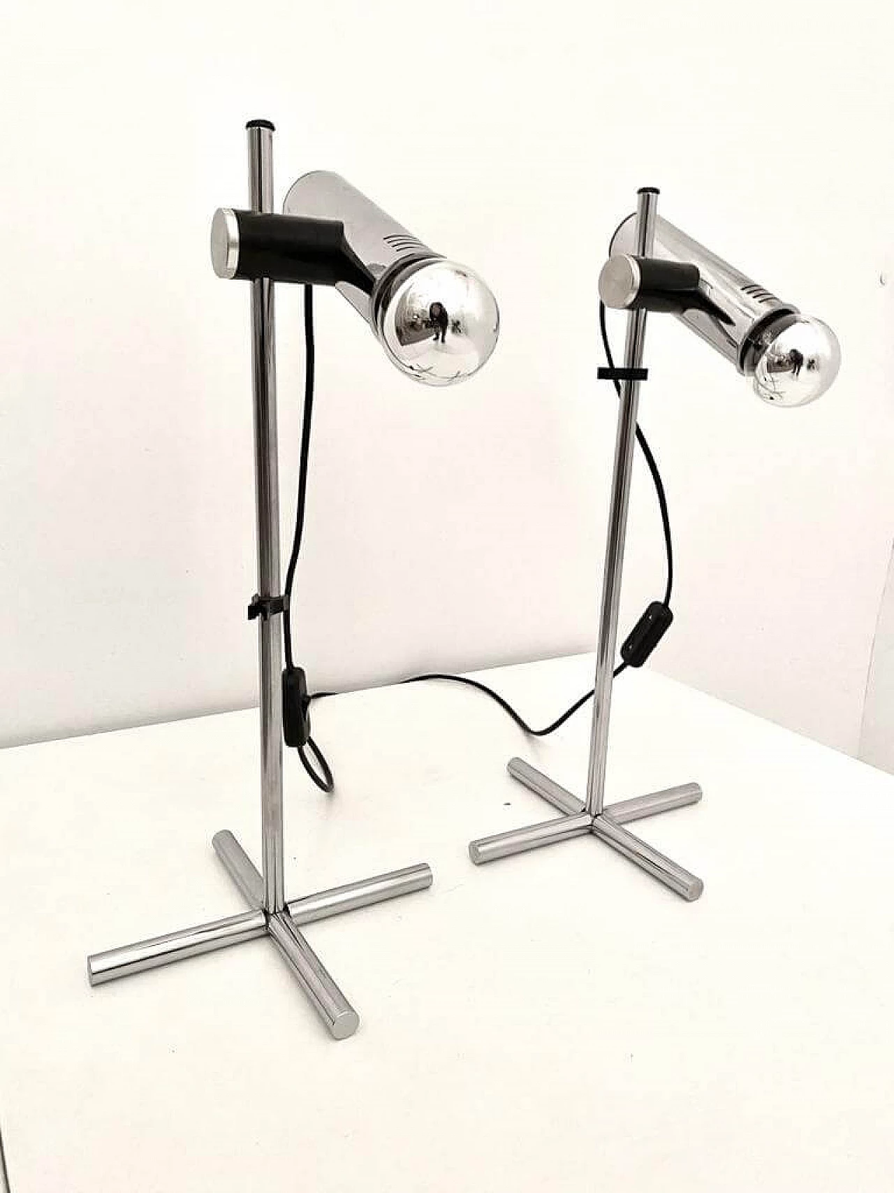 Pair of chromed steel table lamps by Targetti Sankey, 1970s 9