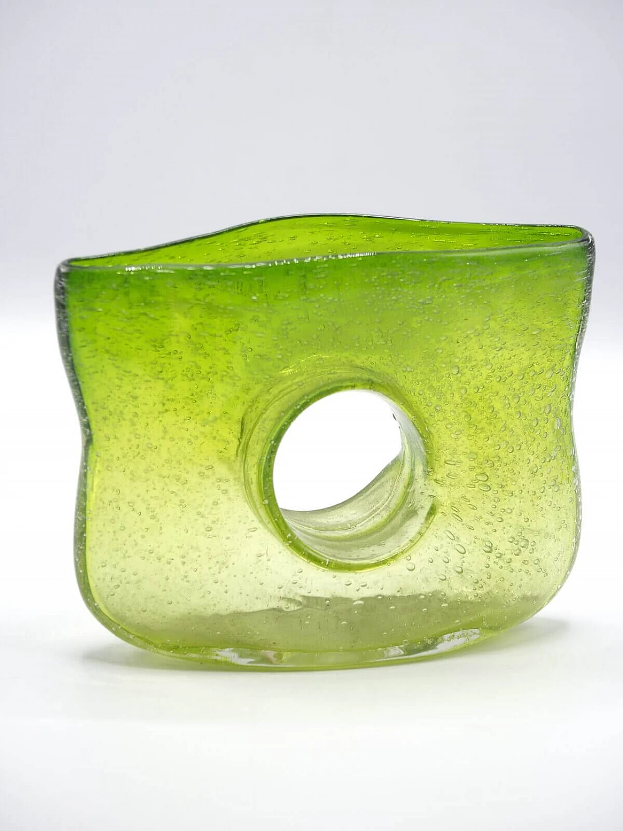 Green Murano glass vase with hole, 1970s 1