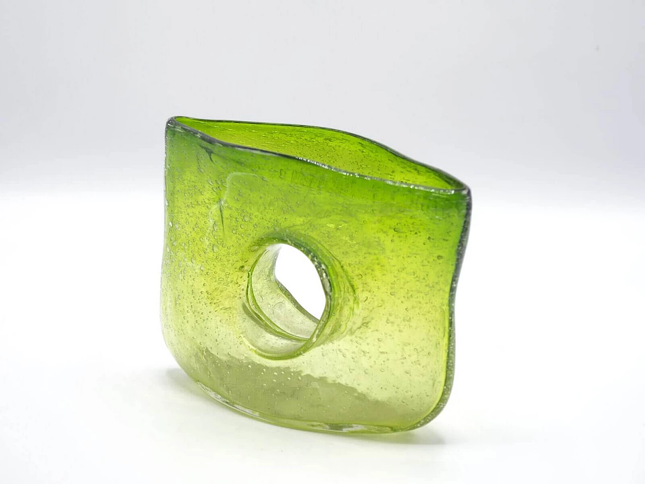 Green Murano glass vase with hole, 1970s 4