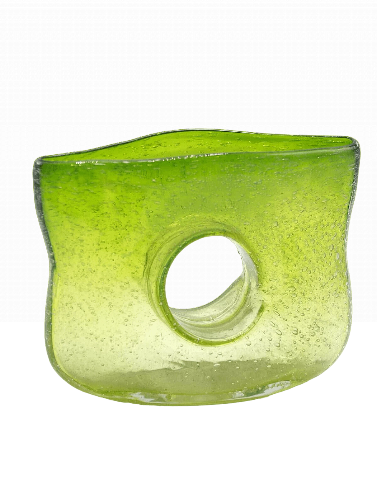 Green Murano glass vase with hole, 1970s 7