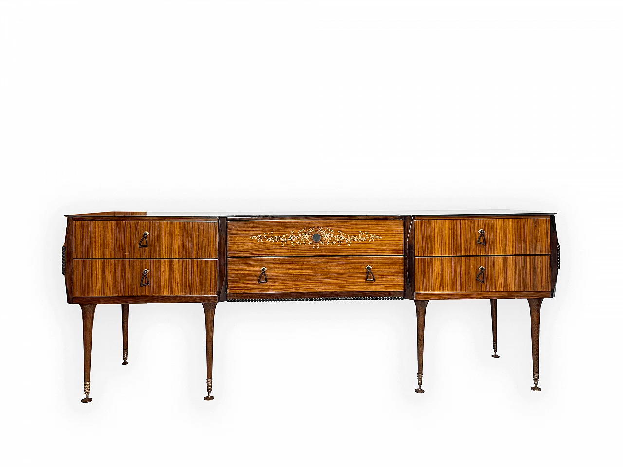 Cassettiera in teak e ottone, anni '50 1