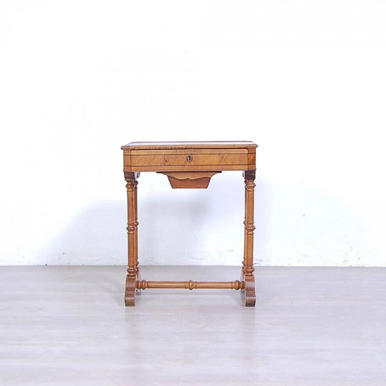 Walnut and walnut-root work side table with inlays, late 19th century 1