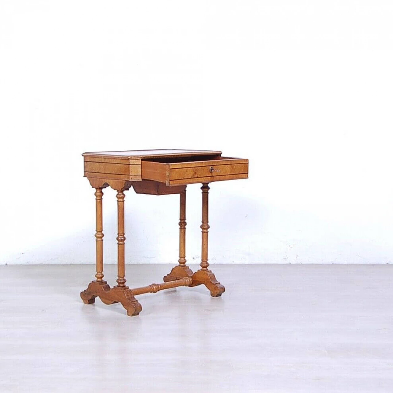 Walnut and walnut-root work side table with inlays, late 19th century 2