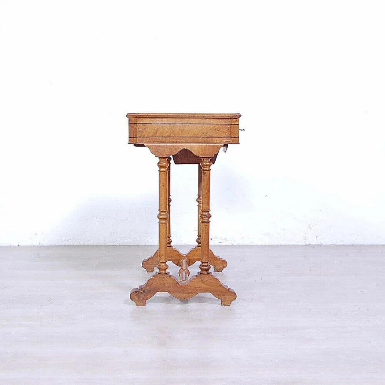 Walnut and walnut-root work side table with inlays, late 19th century 3