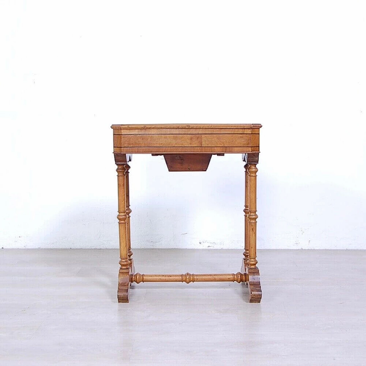 Walnut and walnut-root work side table with inlays, late 19th century 4