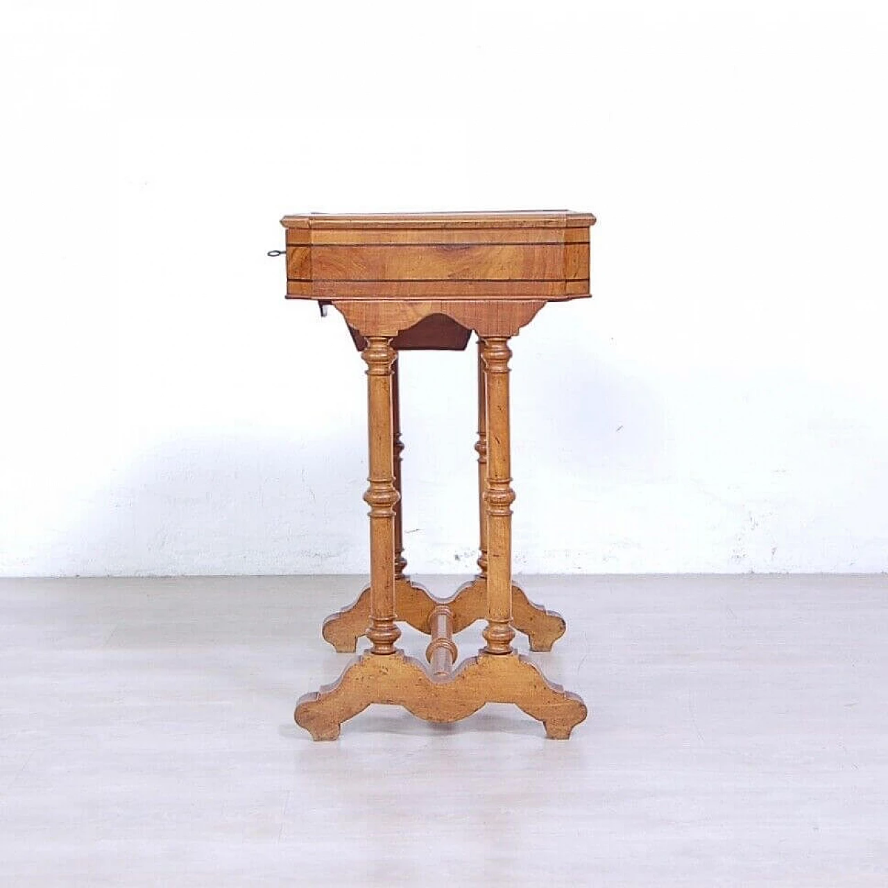 Walnut and walnut-root work side table with inlays, late 19th century 5