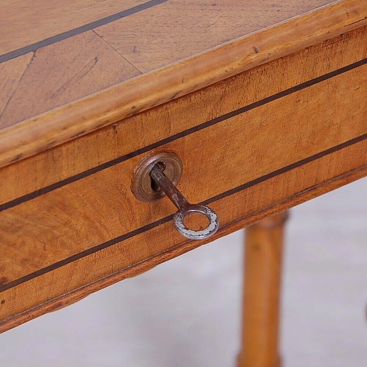 Walnut and walnut-root work side table with inlays, late 19th century 12