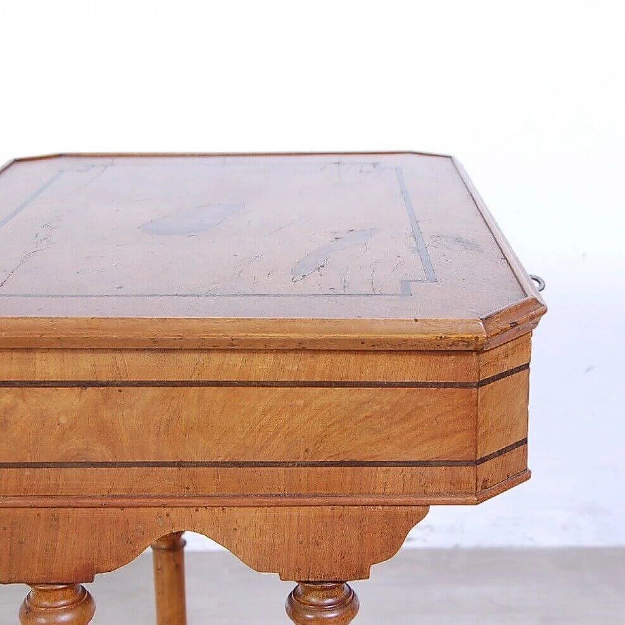 Walnut and walnut-root work side table with inlays, late 19th century 13