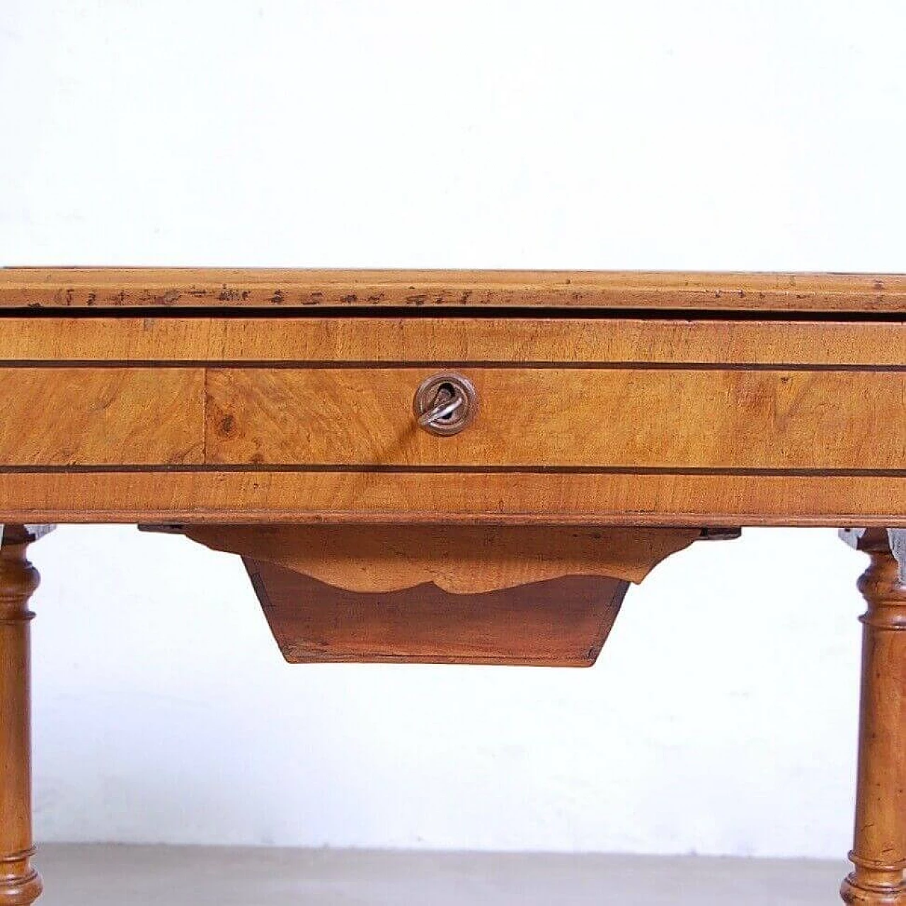 Walnut and walnut-root work side table with inlays, late 19th century 15