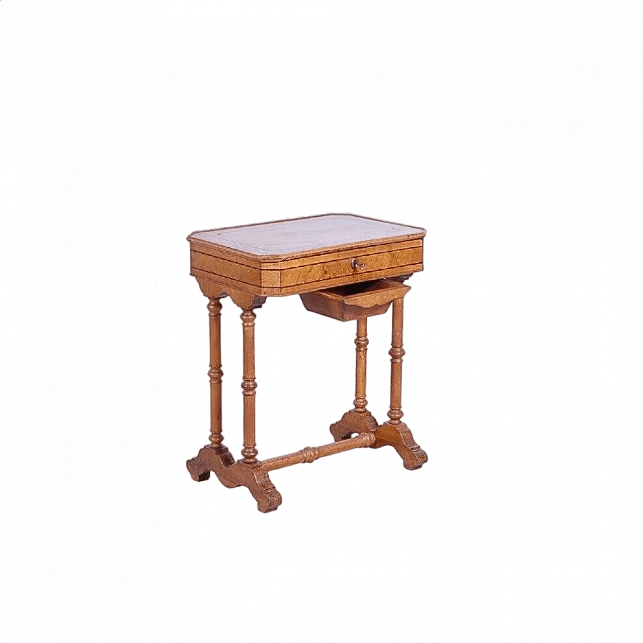 Walnut and walnut-root work side table with inlays, late 19th century 18