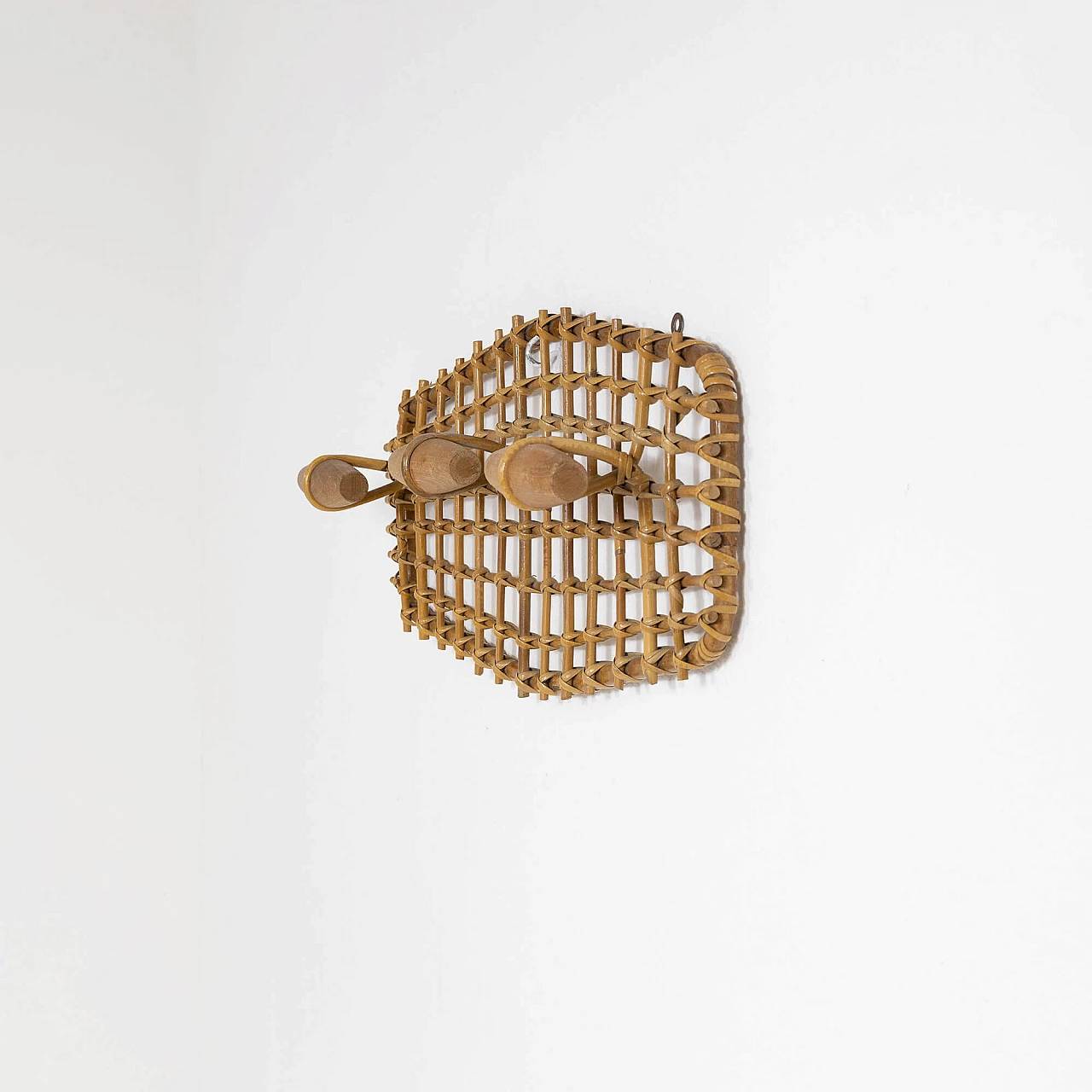 Bamboo, wicker and beech coat rack by Olaf Von Bohr, 1950s 2