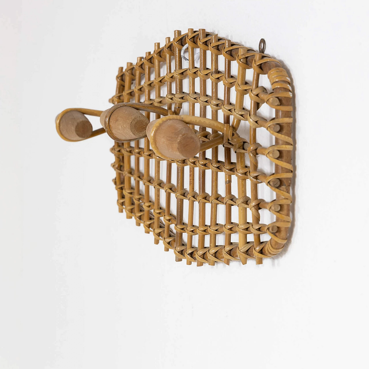 Bamboo, wicker and beech coat rack by Olaf Von Bohr, 1950s 3