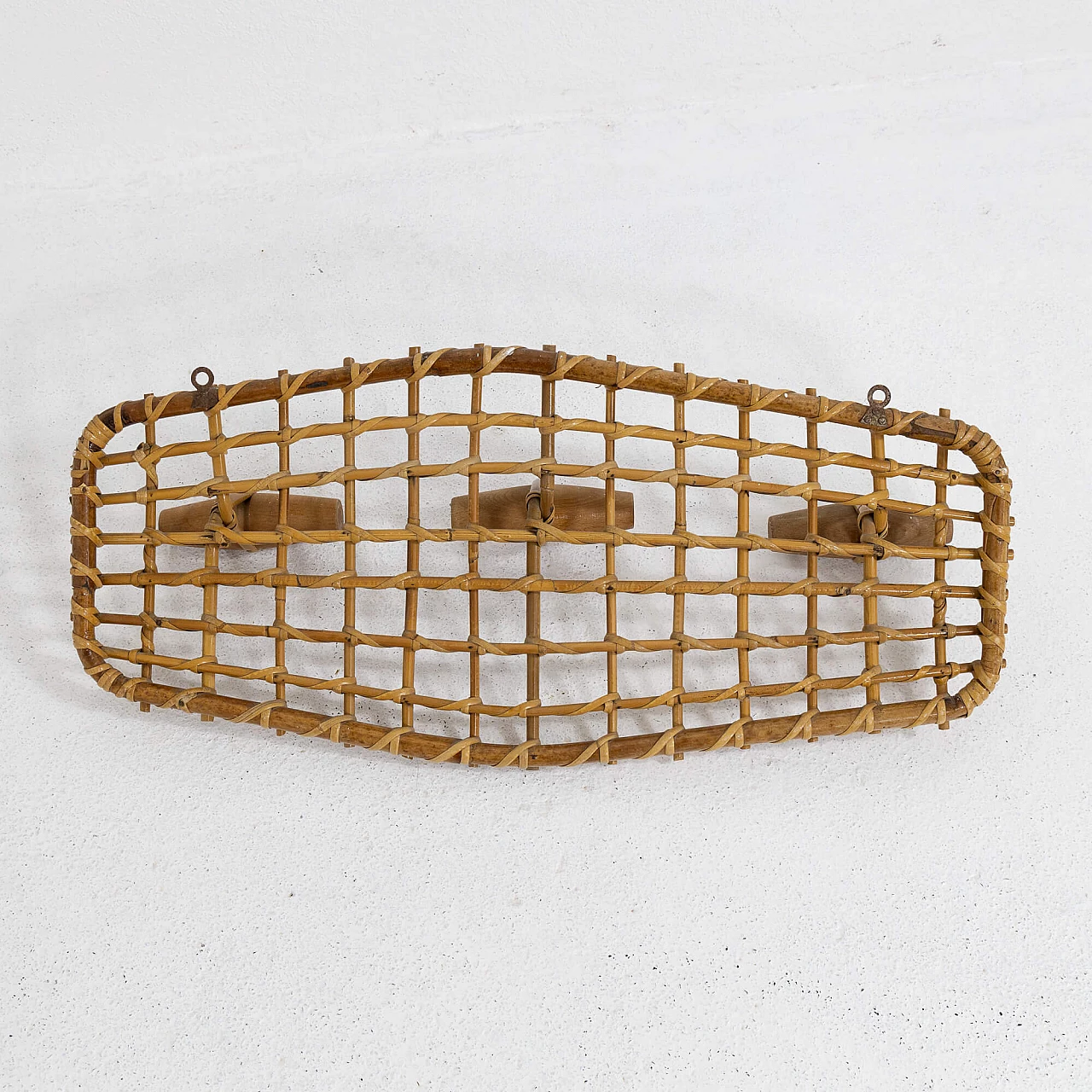 Bamboo, wicker and beech coat rack by Olaf Von Bohr, 1950s 8