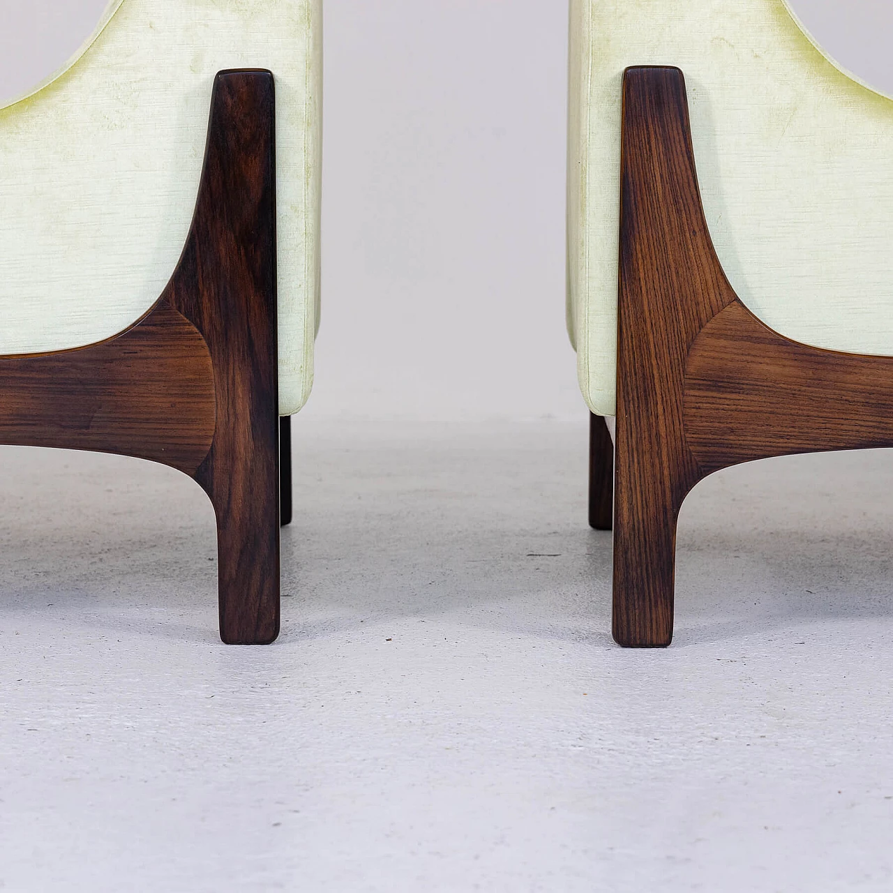 Pair of teak and yellow velvet armchairs, 1960s 6