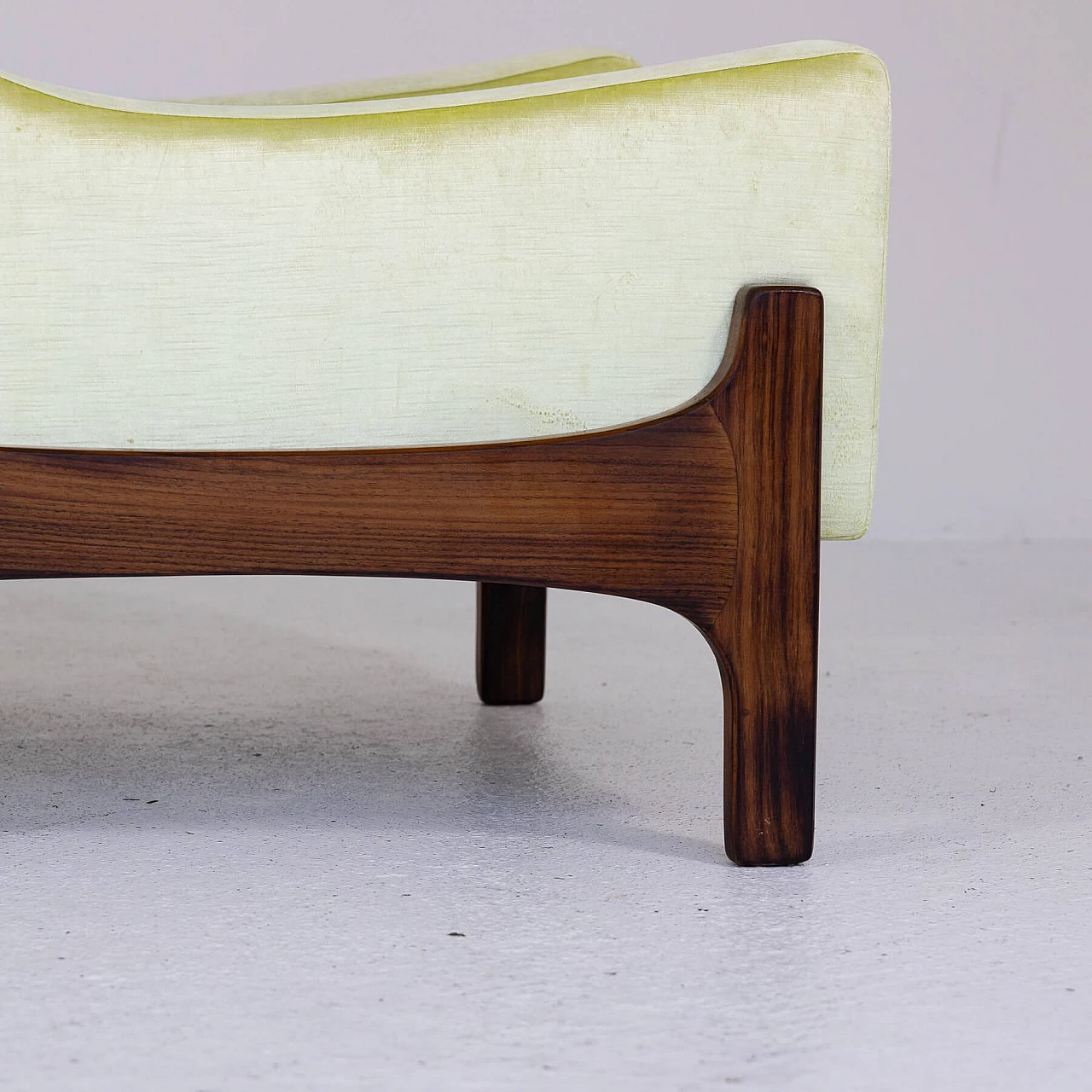 Pair of teak and yellow velvet armchairs, 1960s 7