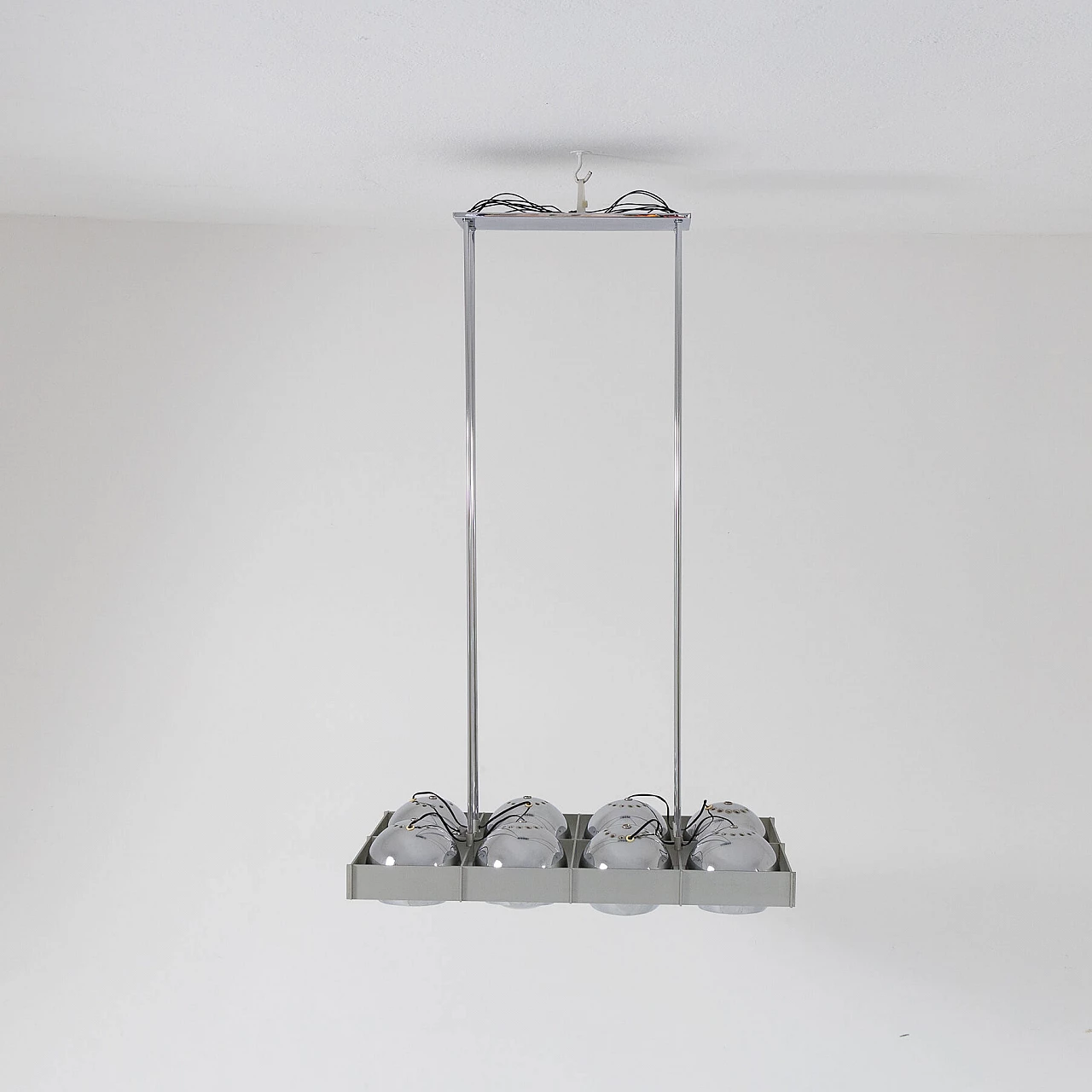 Space Age eight-light chromed metal chandelier, 1970s 1