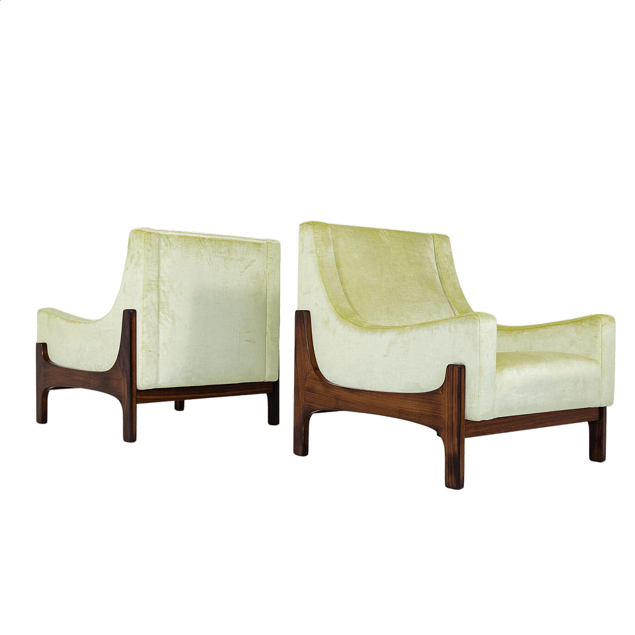 Pair of teak and yellow velvet armchairs, 1960s 17