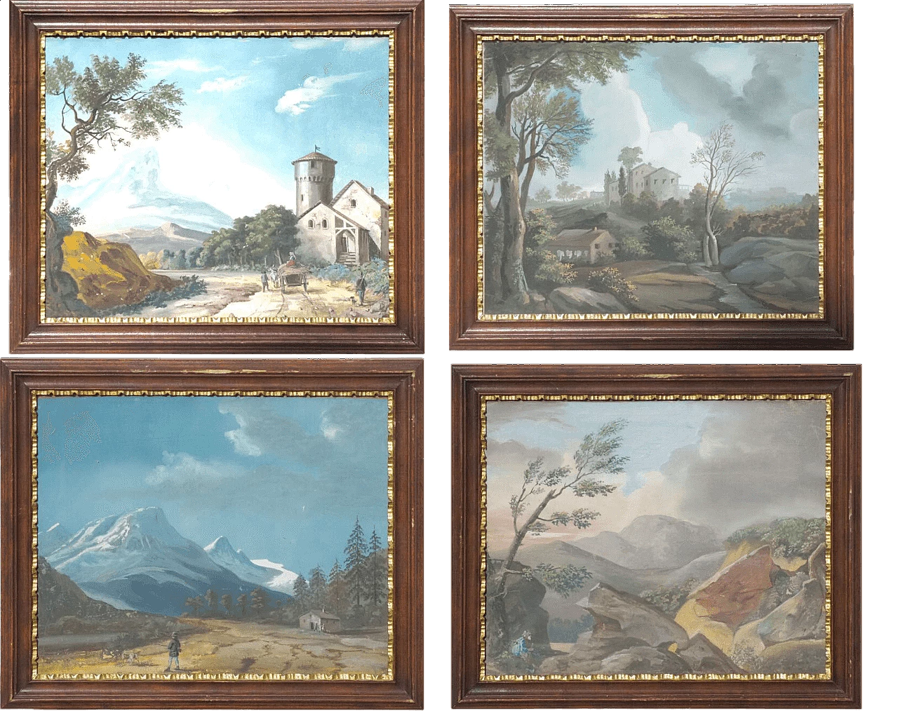 4 Dolomite landscapes, tempera on paper, early 19th century 1