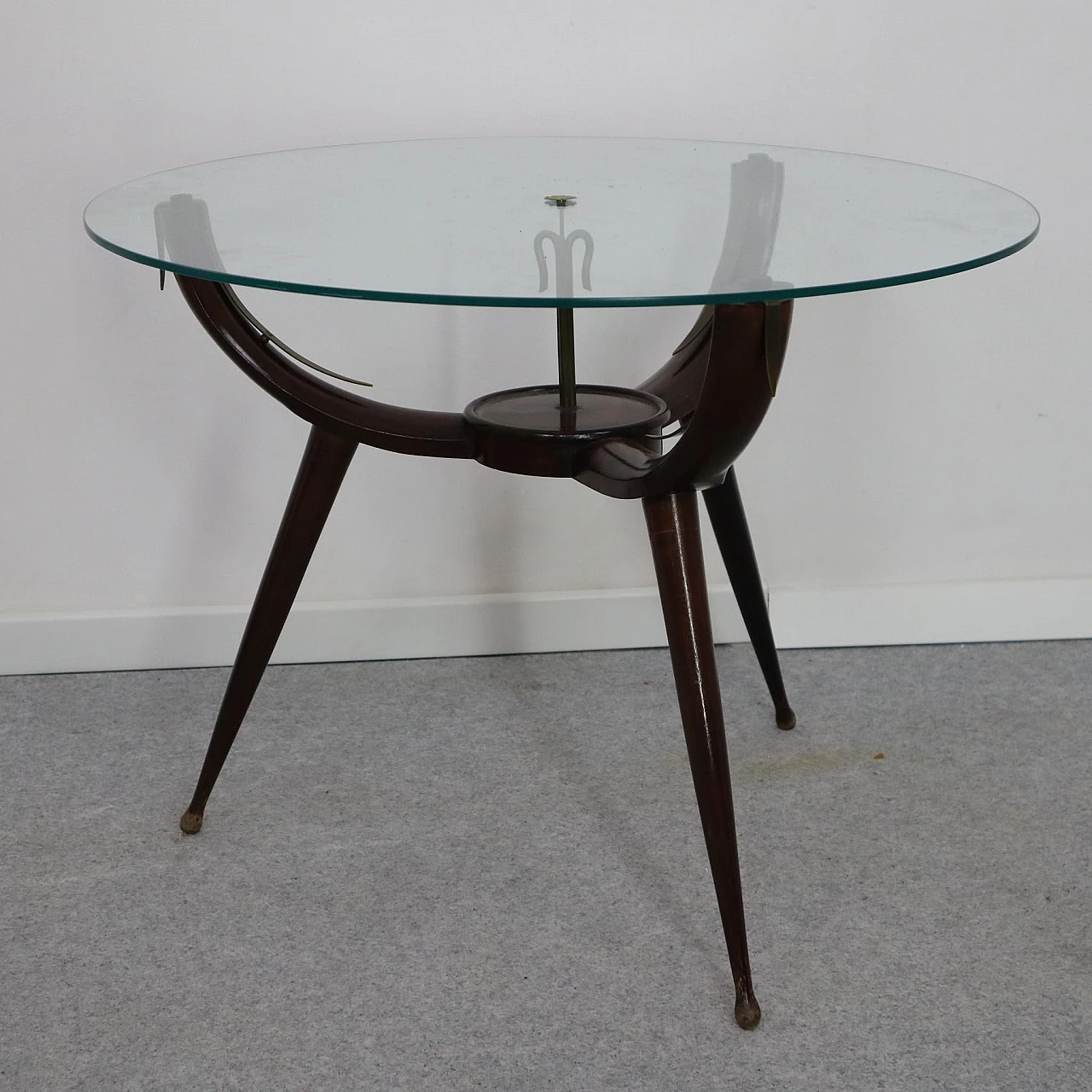 Coffee table glass top and brass details, 1950s 1