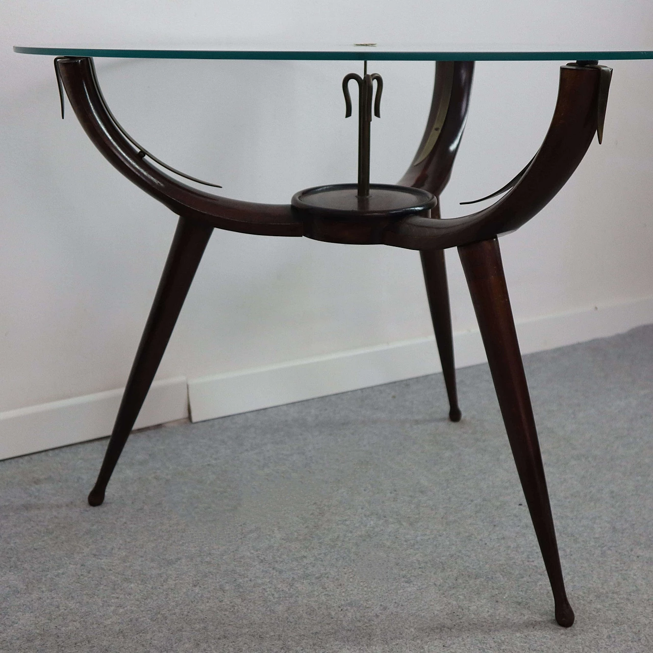 Coffee table glass top and brass details, 1950s 2