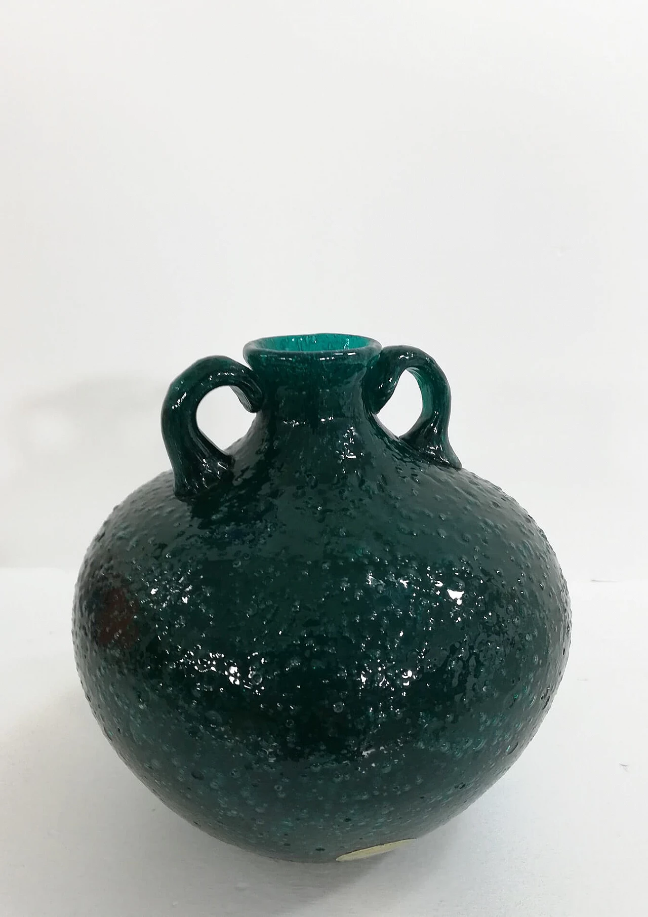 Biansato vase in green pulegoso Murano glass by Seguso, 1930s 1