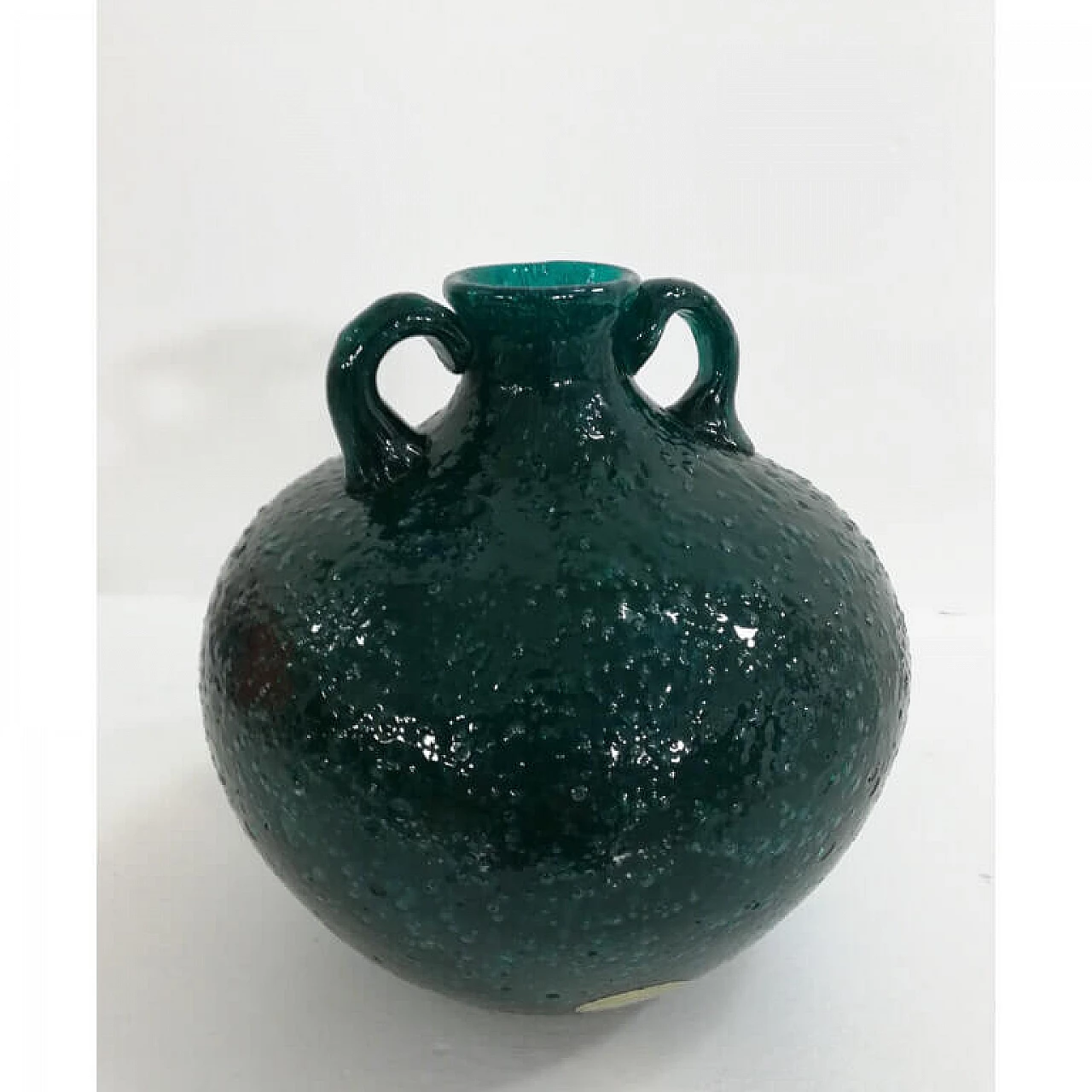 Biansato vase in green pulegoso Murano glass by Seguso, 1930s 7
