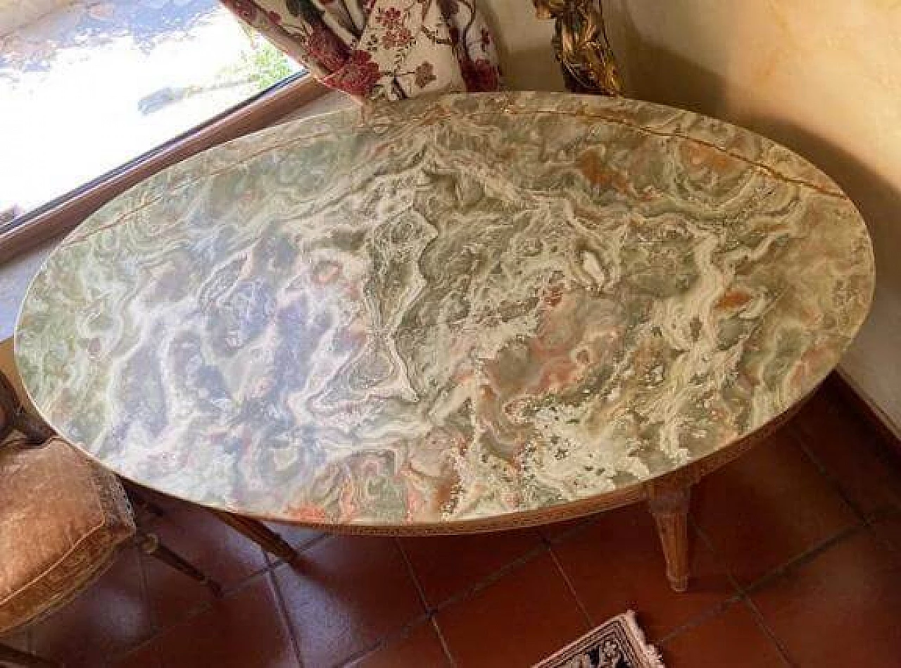 Oval walnut table with marble top, early 20th century 2