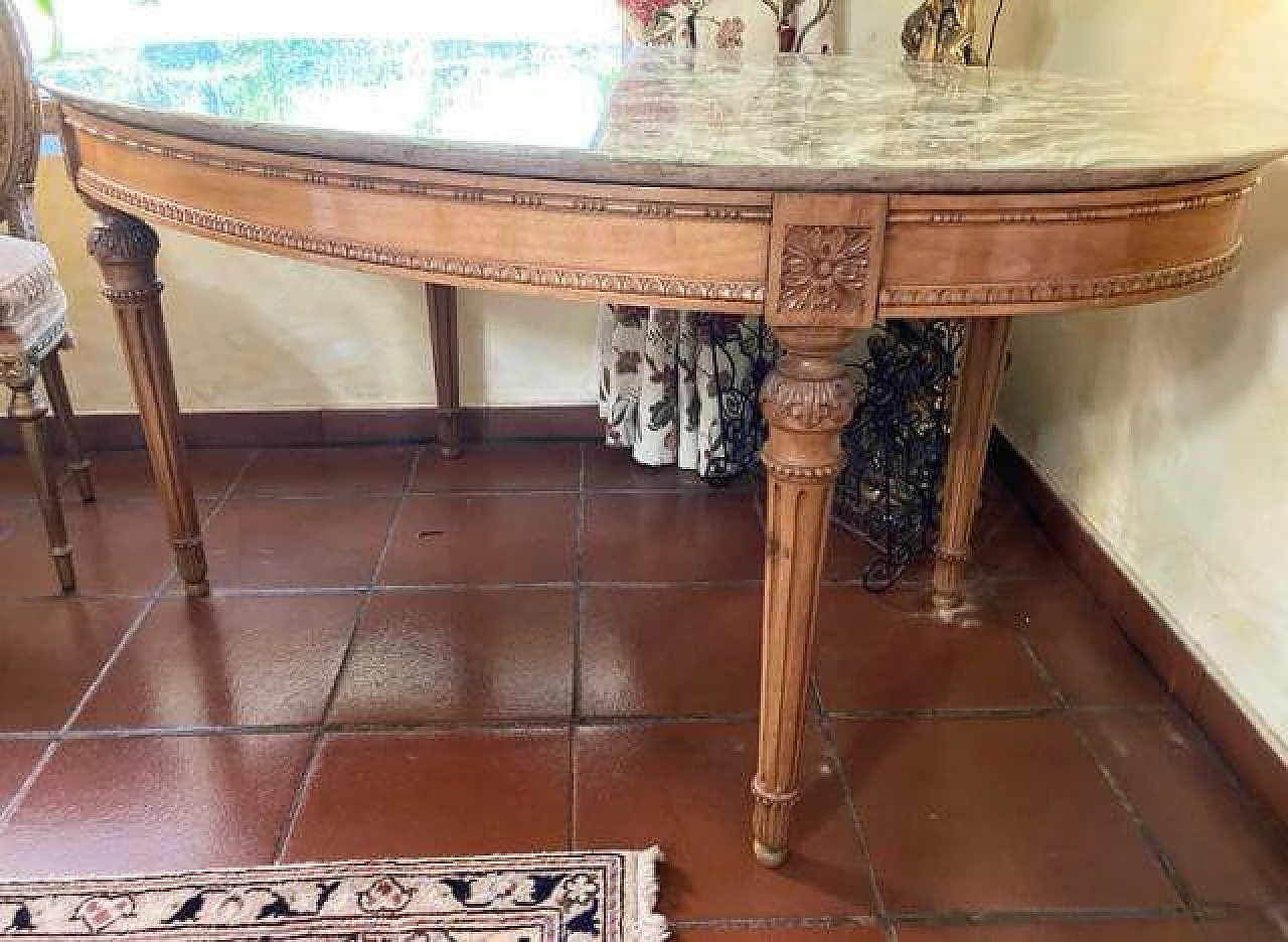 Oval walnut table with marble top, early 20th century 3