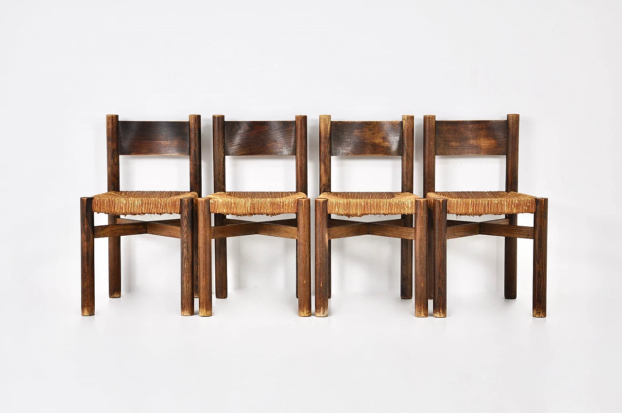 4 Meribel chairs by Charlotte Perriand for Steph Simon, 1950s 1