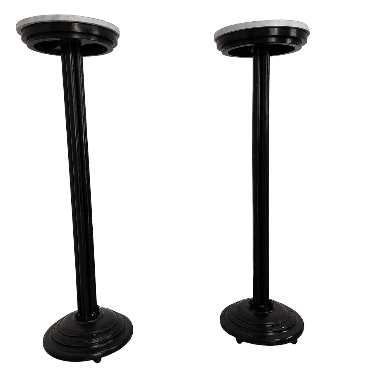 Pair of Art Deco ebonized wood and marble columns, 1930s 12