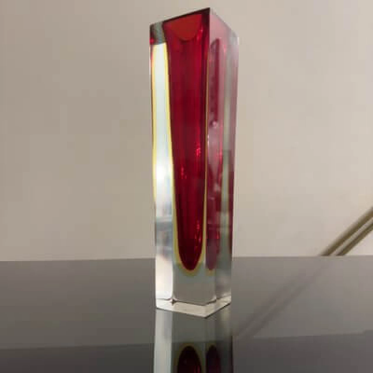 Red, yellow and blue submerged glass vase, 1970s 2