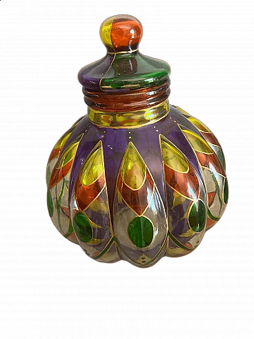 Multicolored glass cane vase with lid, 1970s