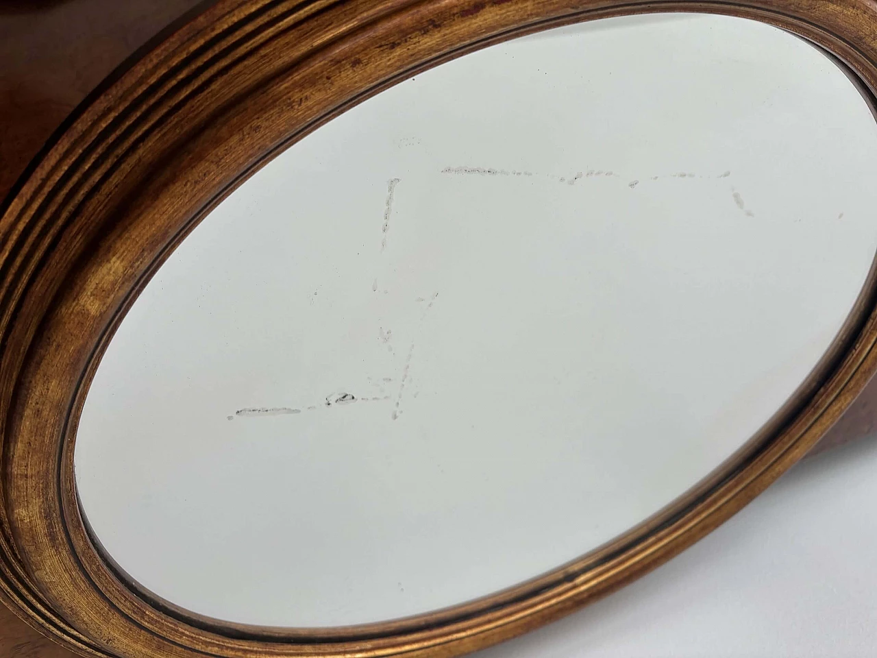 Oval mirror with carved wooden frame, 1960s 2