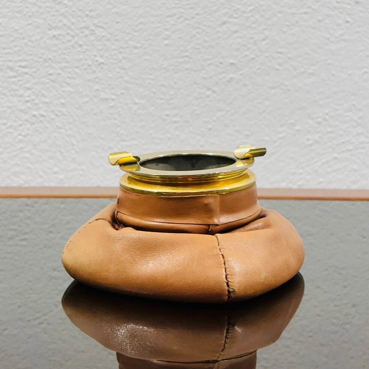 Leather and brass armchair ashtray, 1970s 4