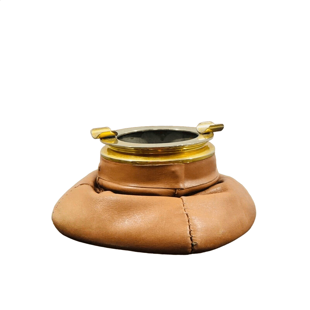 Leather and brass armchair ashtray, 1970s 5