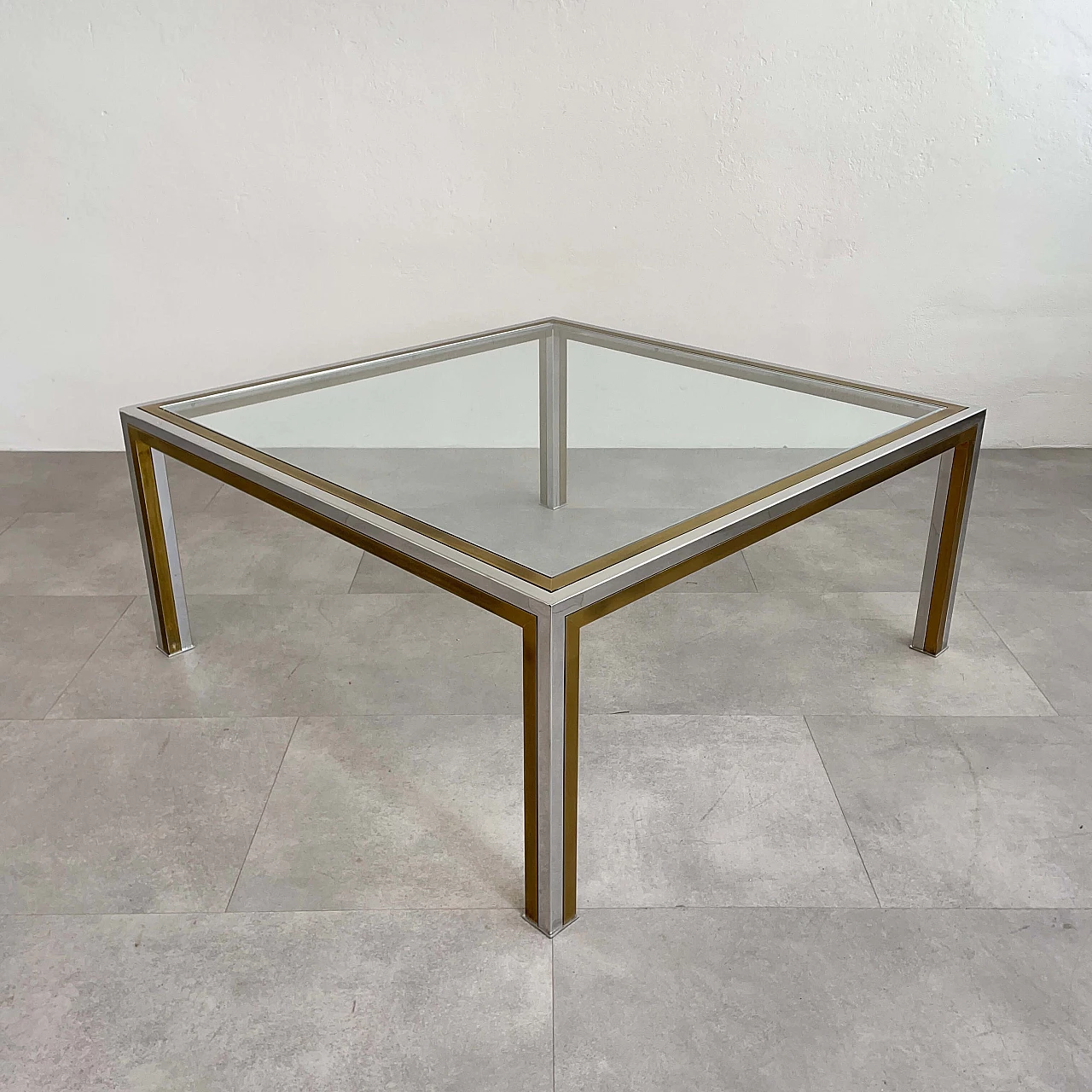 Brass coffee table in the style of Romeo Rega, 1970s 1