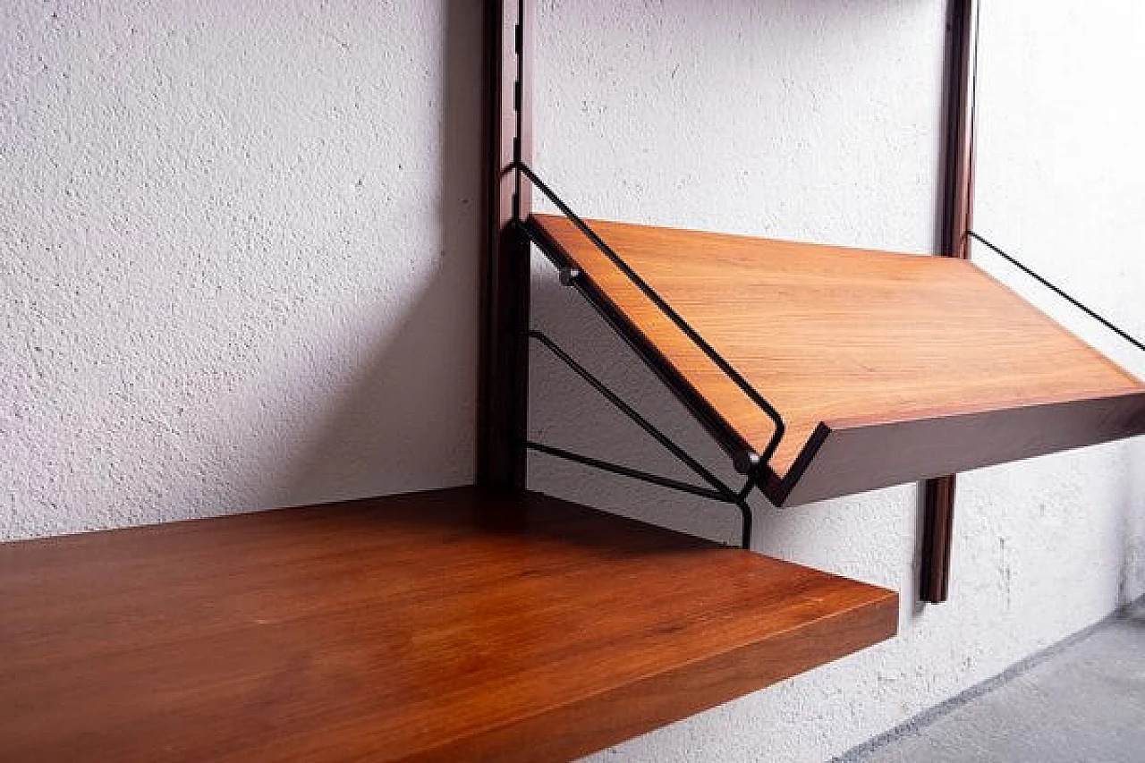 Wall-mounted teak and brass bookcase, 1960s 7