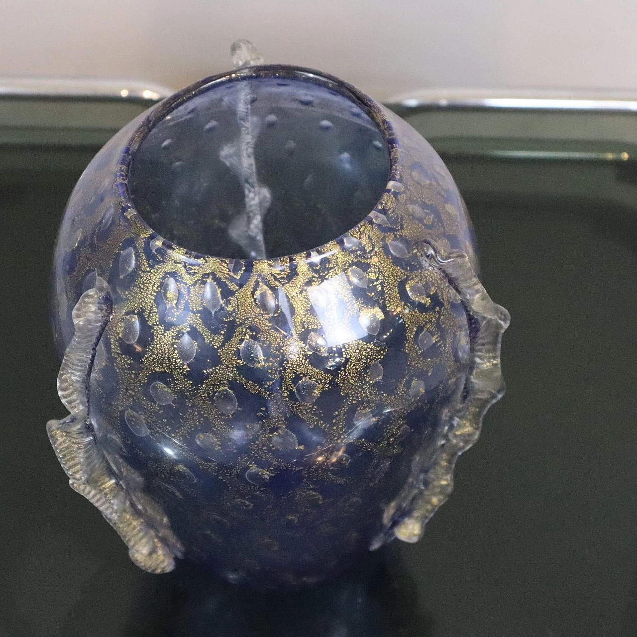 Blue and gold Murano glass vase, 1980s 1