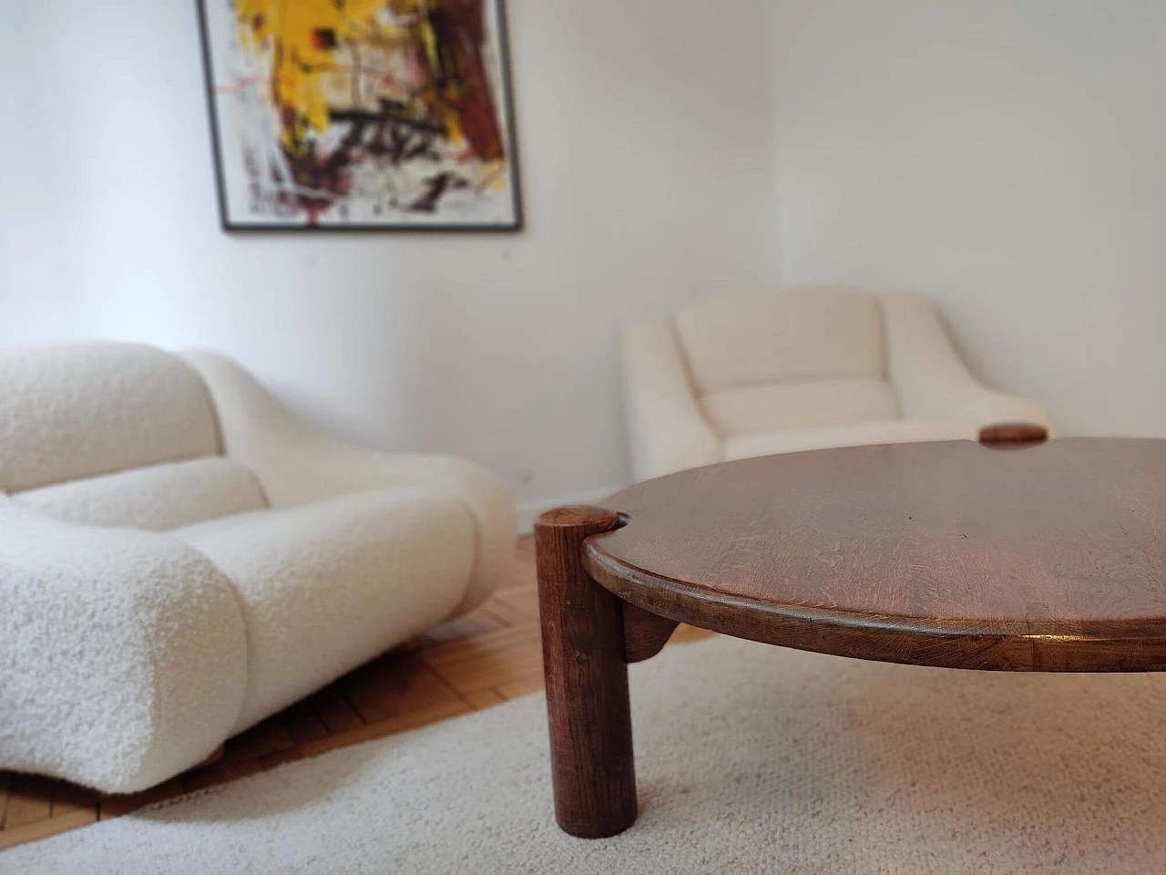 Round oak tripod coffee table, 1960s 10