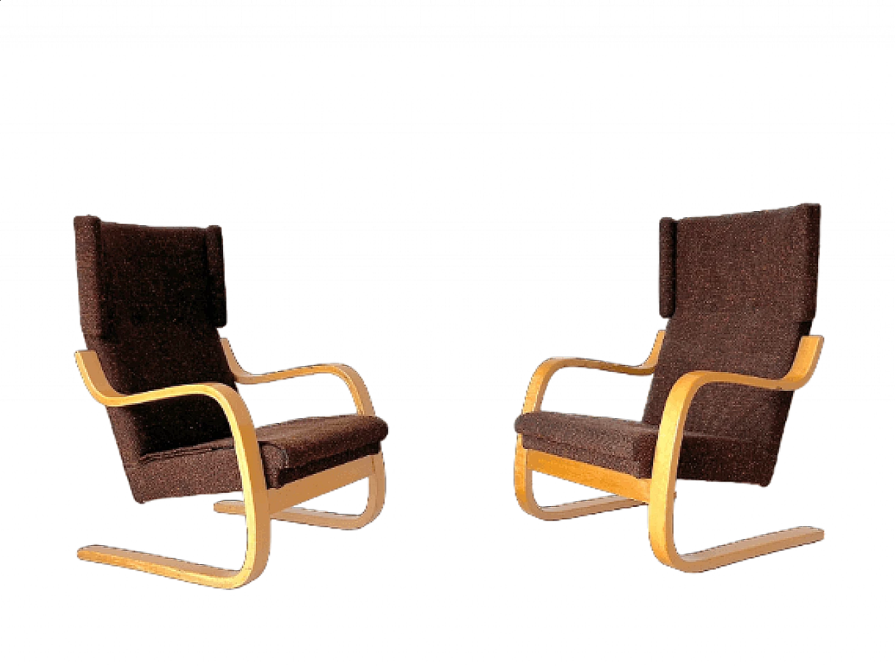 Pair of Wingback 401 armchairs by Alvar Aalto for Artek, 1970s 15