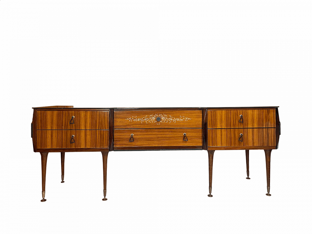 Cassettiera in teak e ottone, anni '50 26