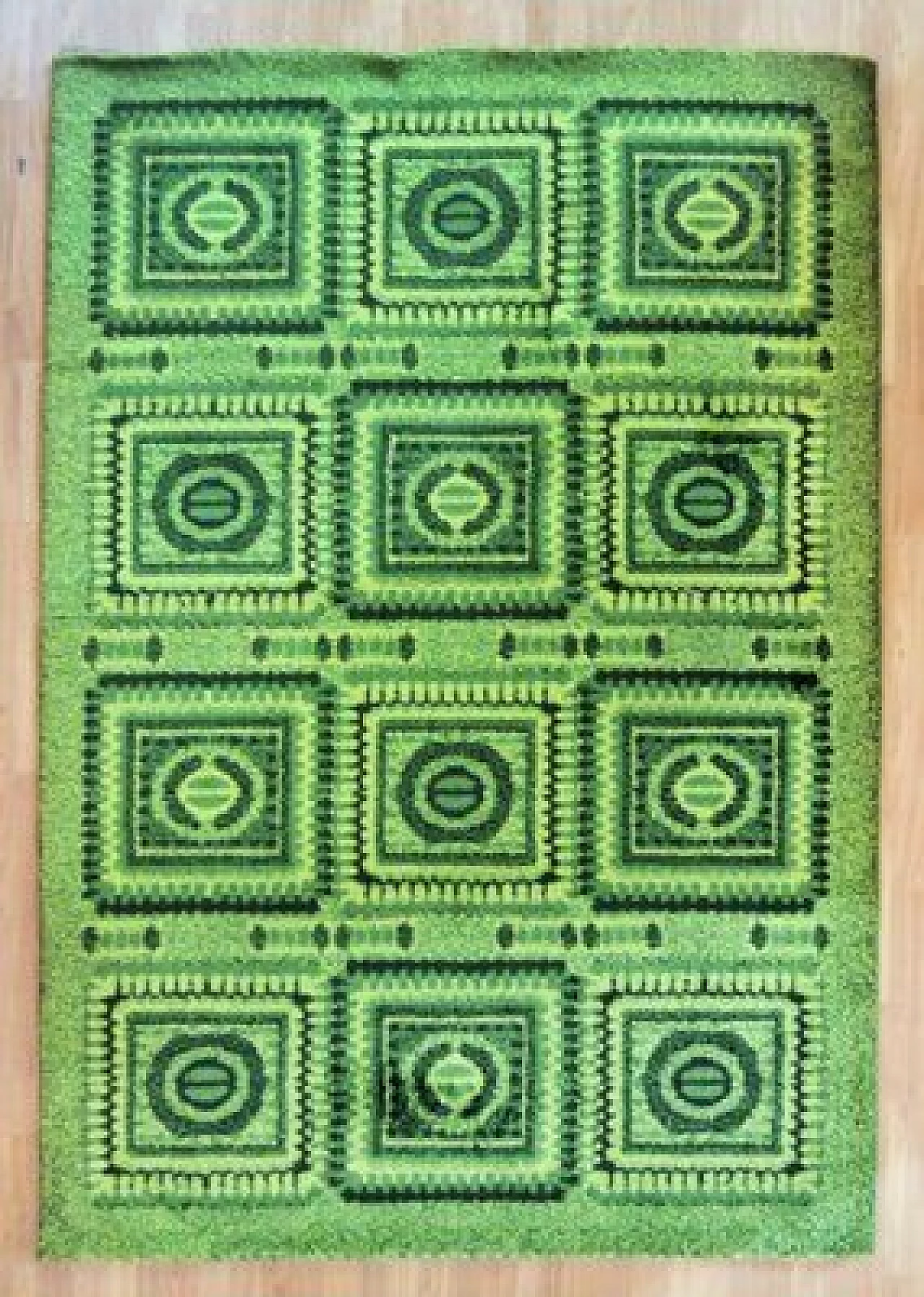 Tappeto vintage verde con mosaico, anni '70 1