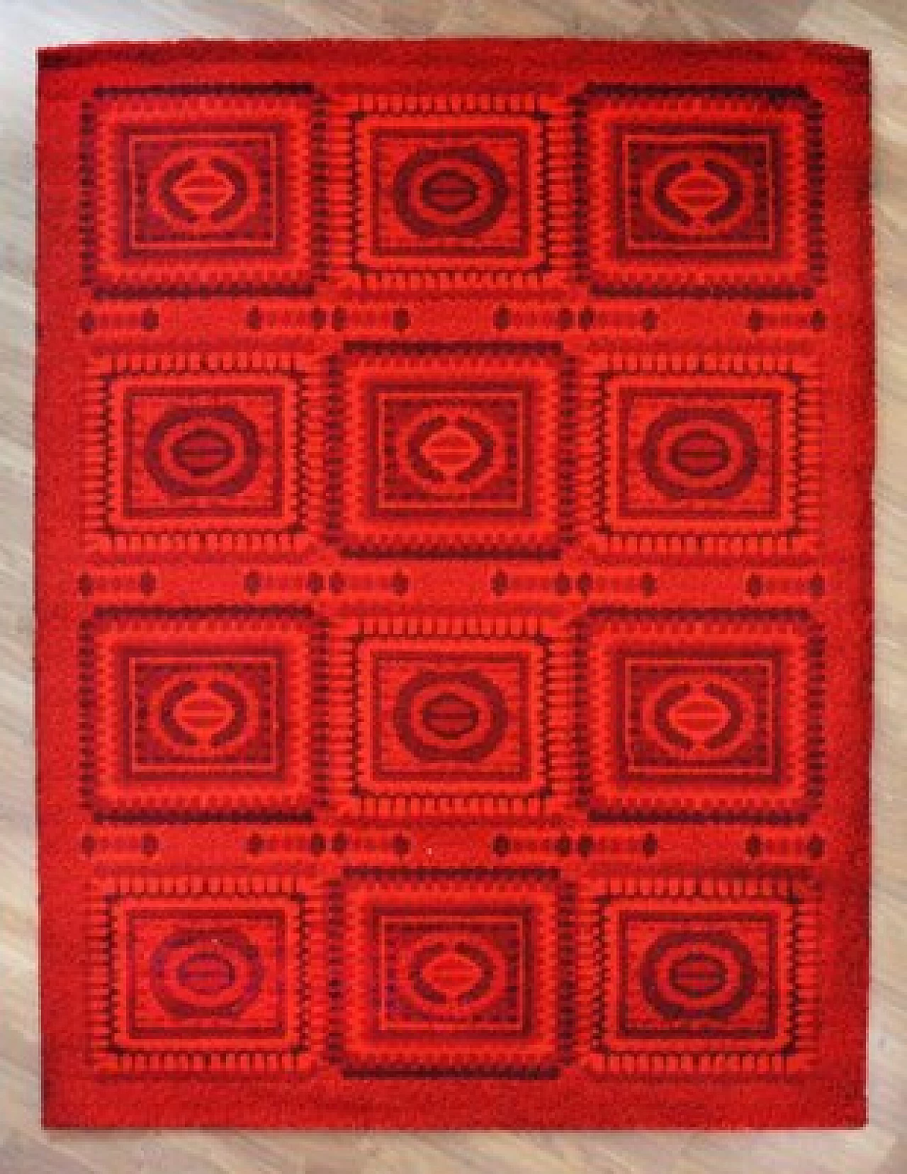 Red mosaic wool rug, 1970s 1