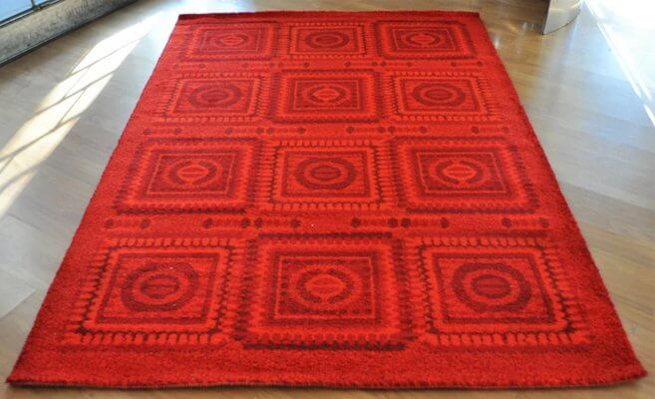 Red mosaic wool rug, 1970s 2