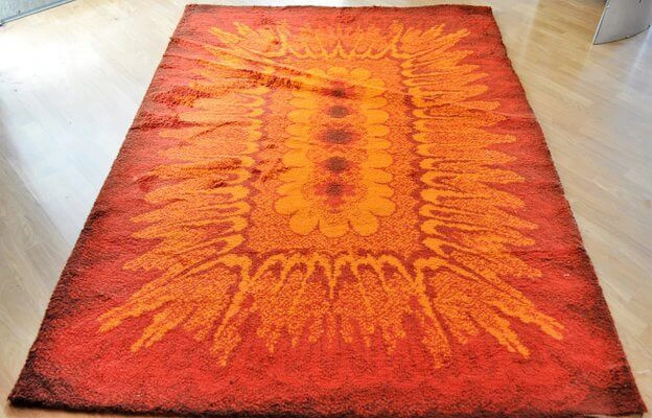 Tappeto Hippie in lana arancione e rosso, anni '70 2