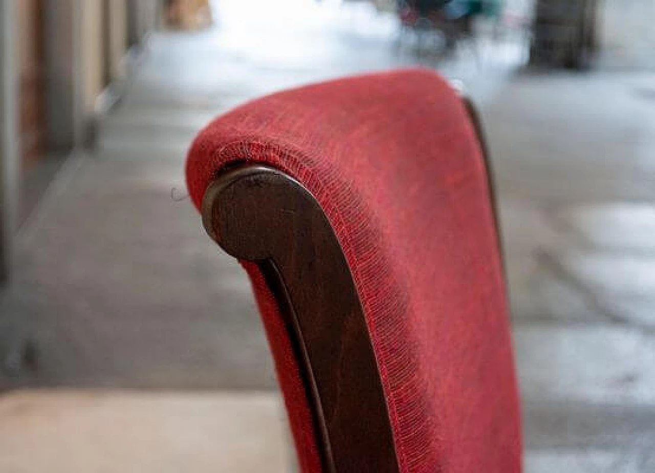 Pair of wooden armchairs with red fabric upholstery, 1950s 7