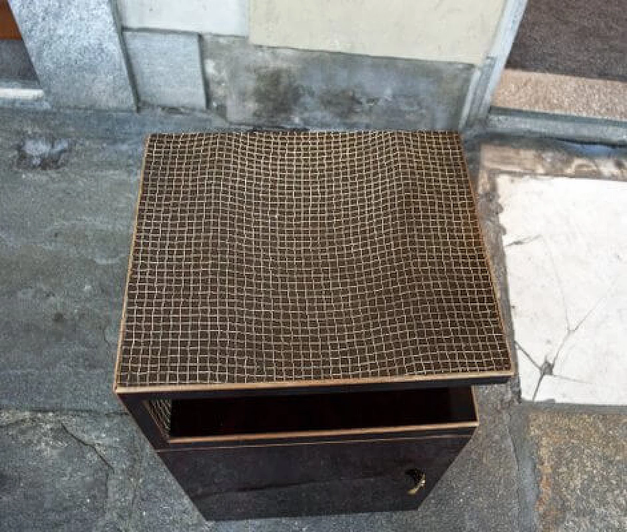 Wood and brass bedside table, 1930s 7