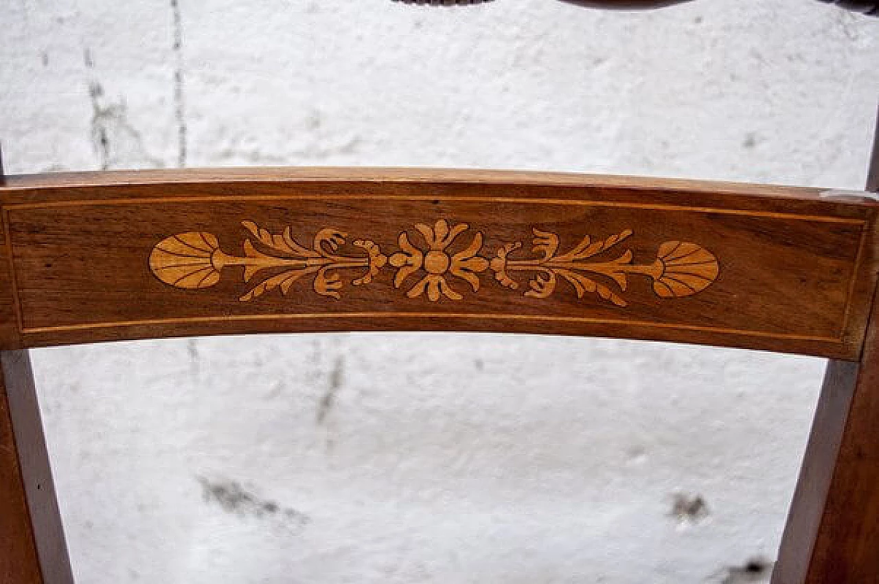 4 wooden chairs with padded seat upholdstered in yellow fabric, 1830s 6