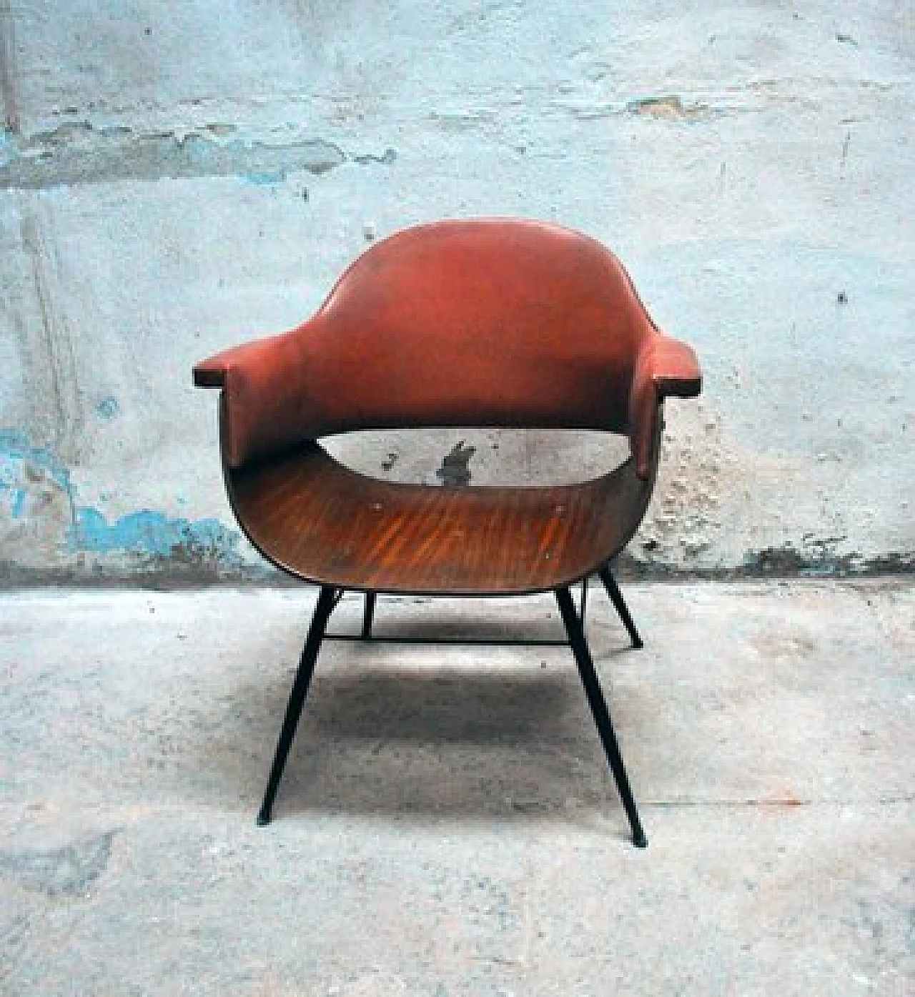 Wooden chair with iron and faux leather details by Carlo Ratti, 1950s 1