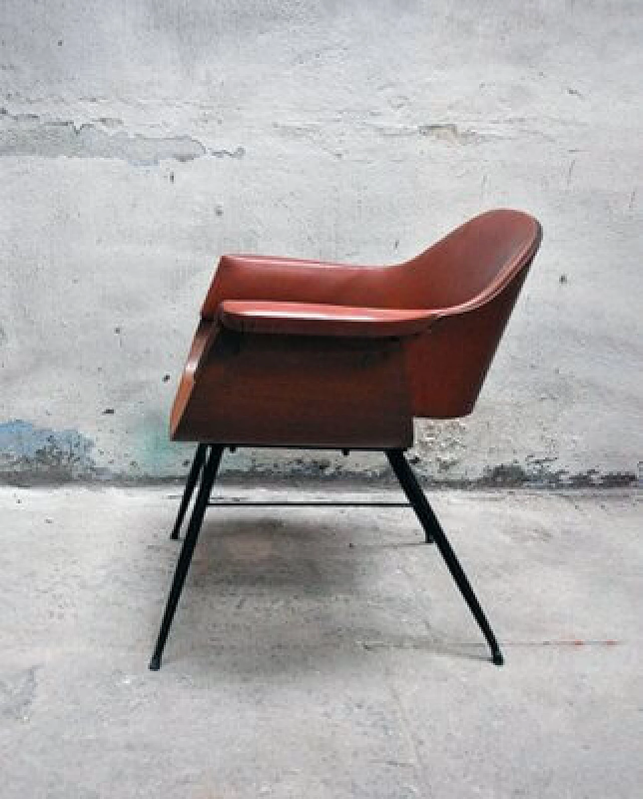 Wooden chair with iron and faux leather details by Carlo Ratti, 1950s 2